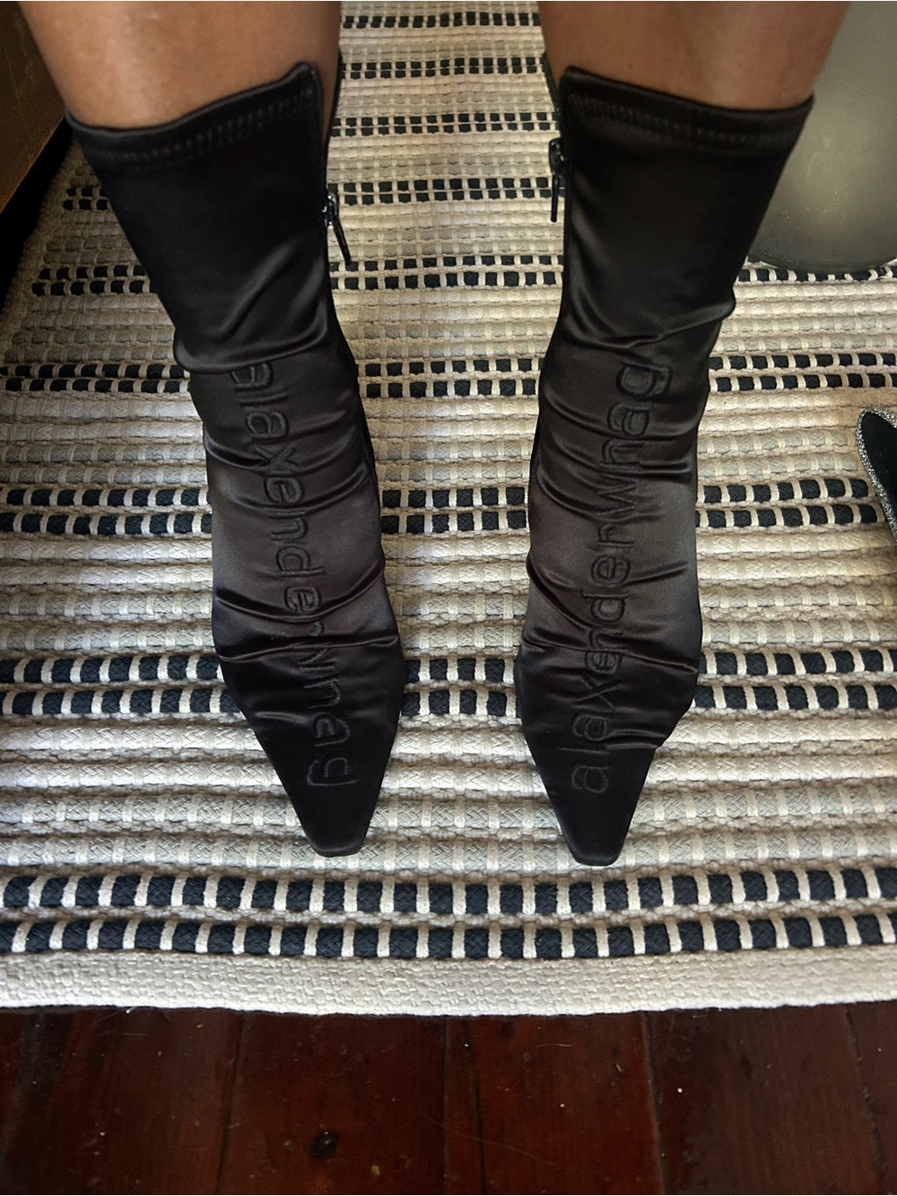 Elegant black silky ankle boots in beautiful condition